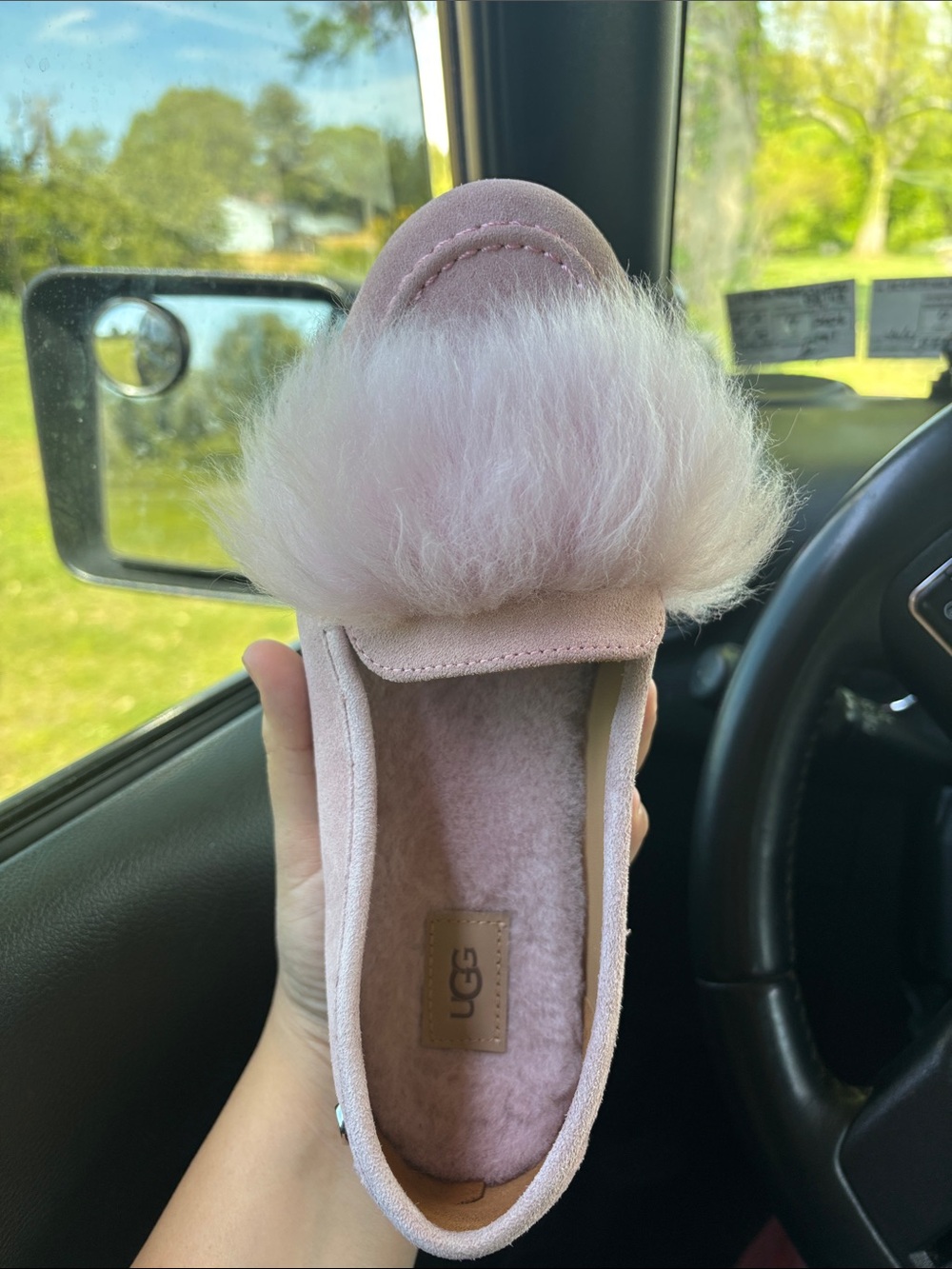 UGG Pink Suede Slip-On Loafer with Plush Fur - Picture 7 of 9